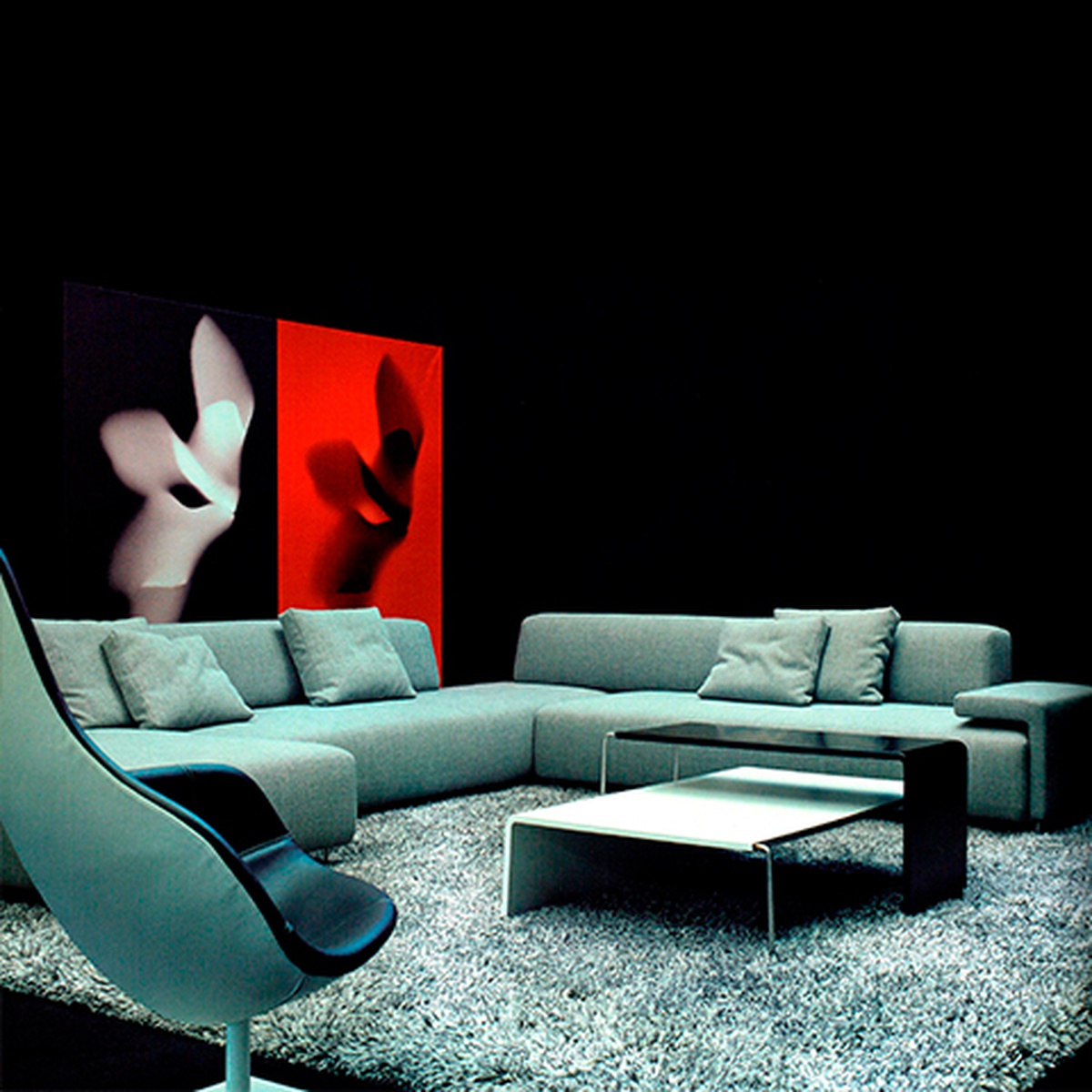 Storia Design Moroso, interno con Lowland e divano Fjord, 2005